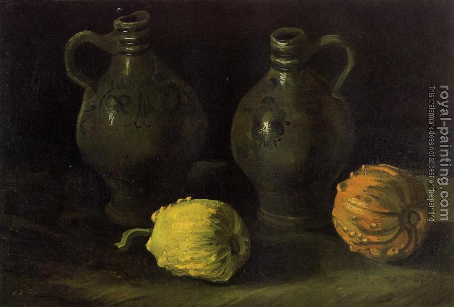 Vincent Van Gogh : Still Life with Two Jars and Two Pumpkins